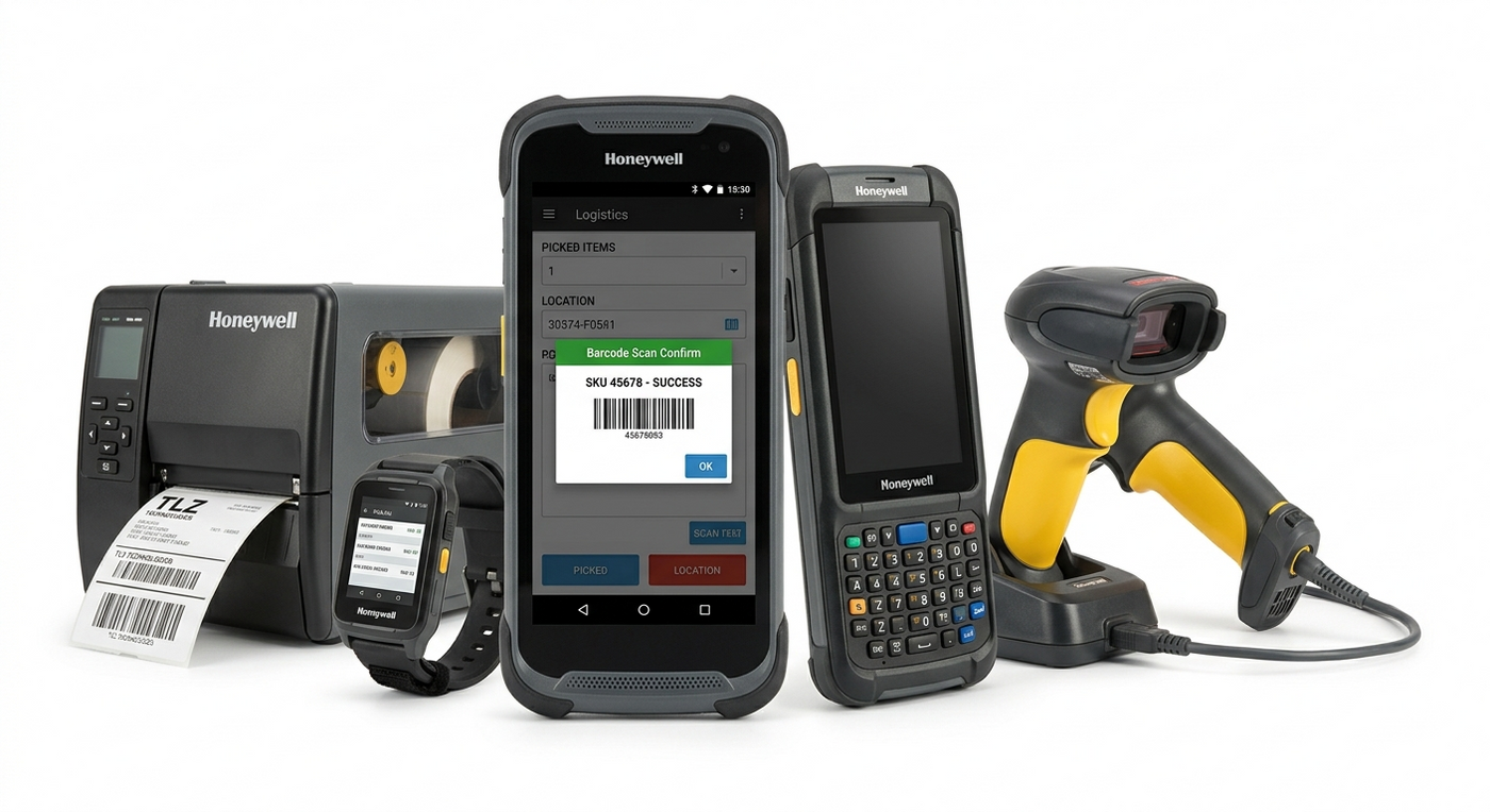 A diagram illustrating the workflow optimization cycle using Honeywell rugged mobile computers and enterprise software for industrial efficiency.