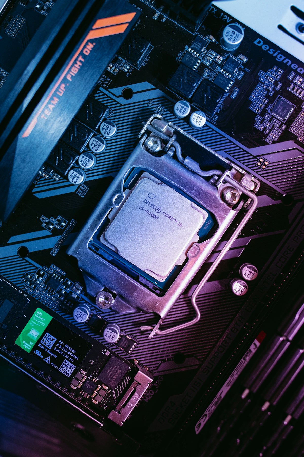 Computer motherboard with cpu installed