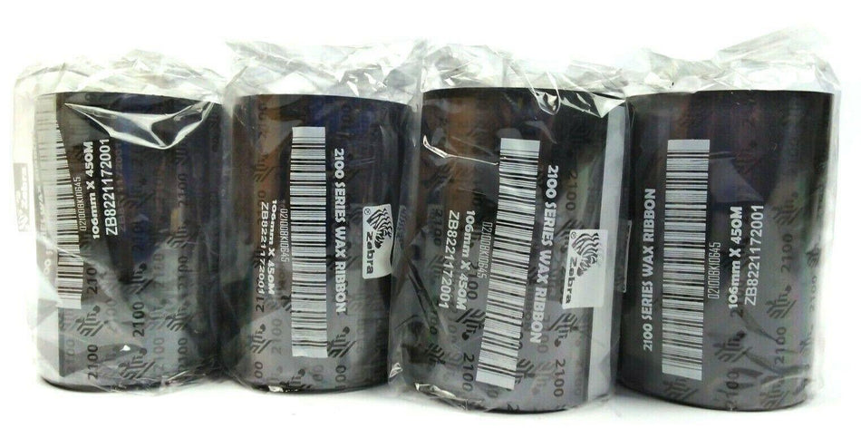 Zebra 4.02" x 1476' Thermal Transfer Black Wax Ribbons 02100BK10645 - 8 Rolls