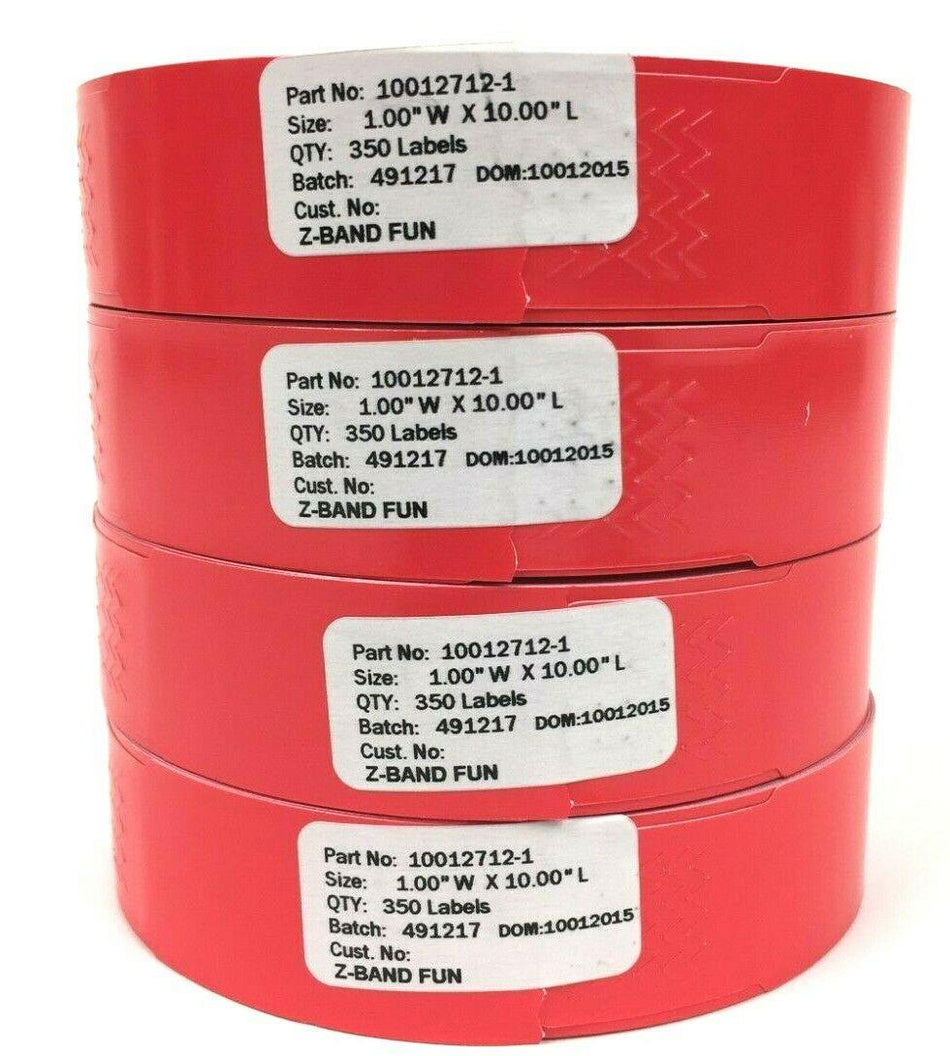 Zebra Z-Band Fun 1" x 10" Genuine OEM Thermal Wristbands Red 10012712-1 -4 Rolls