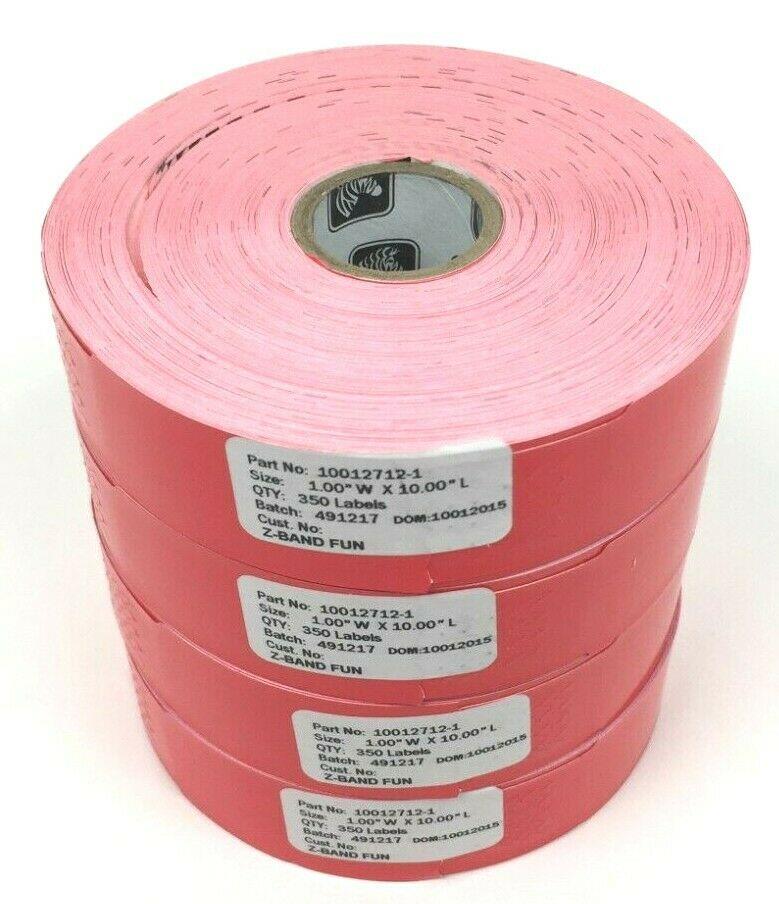 Zebra Z-Band Fun 1" x 10" Genuine OEM Thermal Wristbands Red 10012712-1 -4 Rolls
