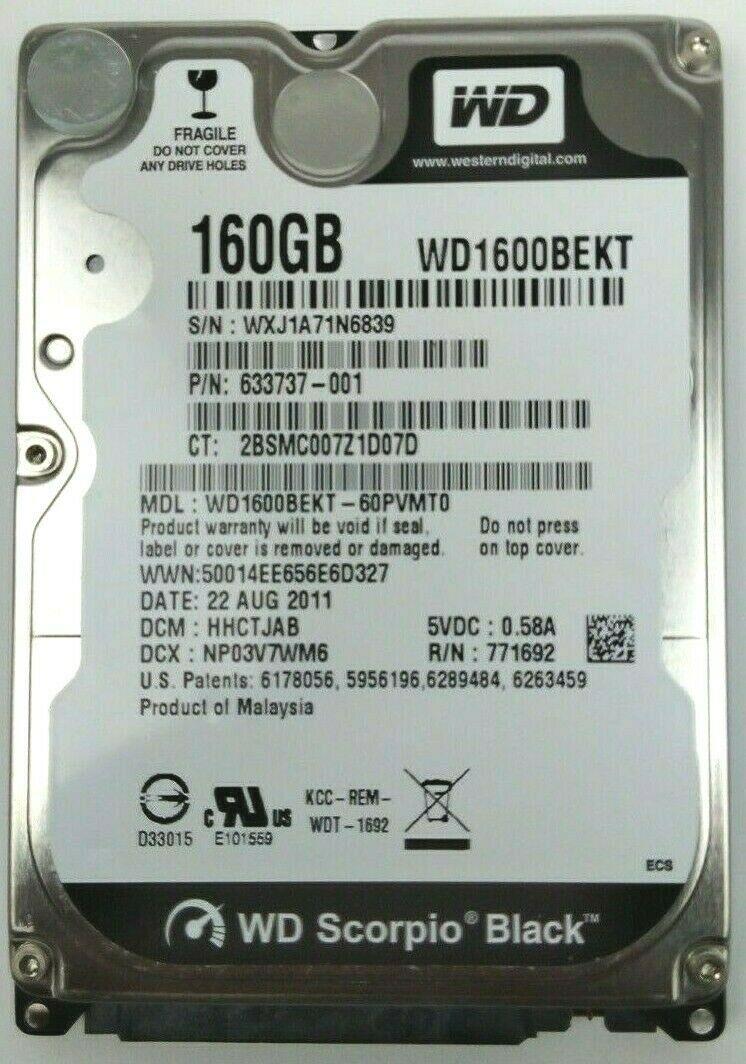 Western Digital Scorpio Black WD1600BEKT Internal 2.5" 160GB Laptop Hard Drive