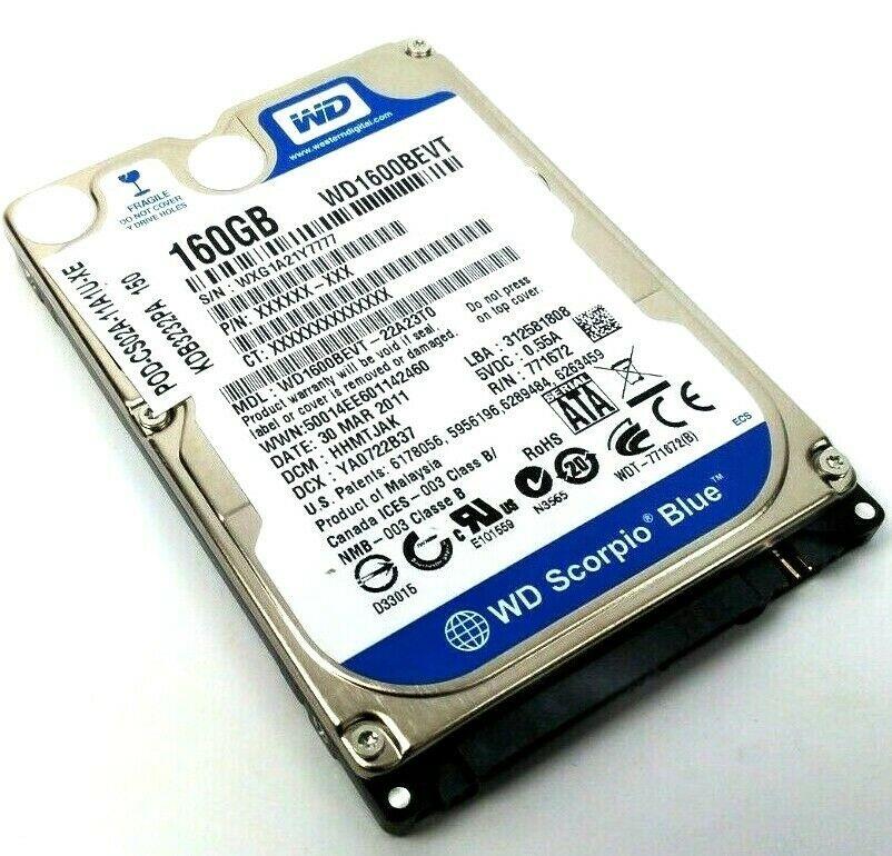 Western Digital WD1600BEVT Scorpio Blue Hard Drive 160GB 2.5" Sata 3Gb/s 7200Rpm