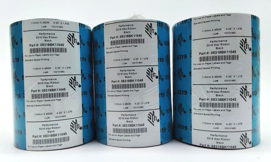 Zebra 4.33" x 1476' Performance 5319 Genuine OEM Ribbon 05319BK11045 - 3 Rolls
