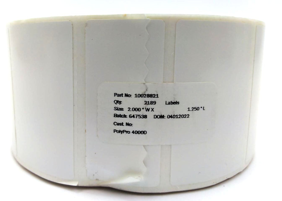 Zebra 2"x1.25" Polypro 4000D Genuine OEM Direct Thermal Label 10028821 - 3 Rolls