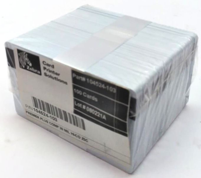 Zebra Premier Genuine Plus PVC Comp Cards 30 MIL HI-CO Z5C 104524-103 - 100 Pcs