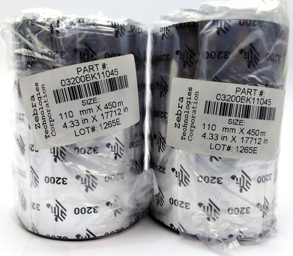 Zebra 4.33" x 17712" 3200 Thermal Ribbons Black 03200BK11045 Genuine - 2 Rolls
