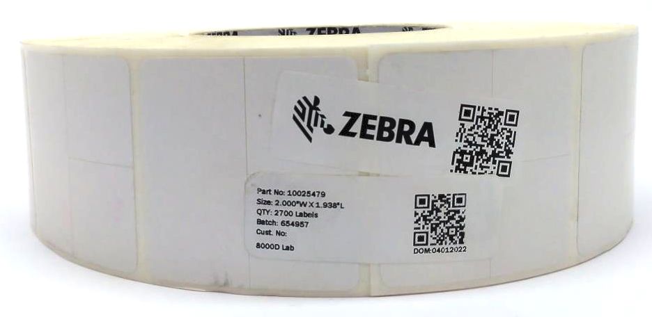 Zebra Thermal Labels 2" x 1.938" 8000D Direct Genuine OEM 10025479 - 1 Roll