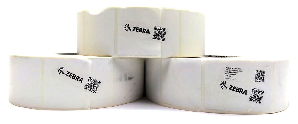 Zebra Thermal Labels 2.25" x 2" Z-Select 4000T 800622-205 Genuine OEM - 3 Rolls