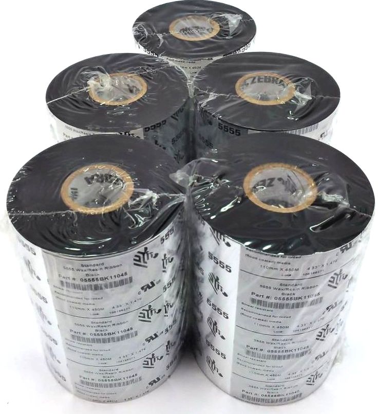 Zebra 4.33" x 1476' Genuine Thermal Transfer Wax/Resin Ribbon - 5 Rolls