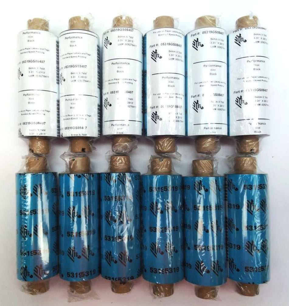 Zebra Thermal Ribbons 3.31"x2913" Genuine Performance Wax 05319GS08407 -12 Rolls