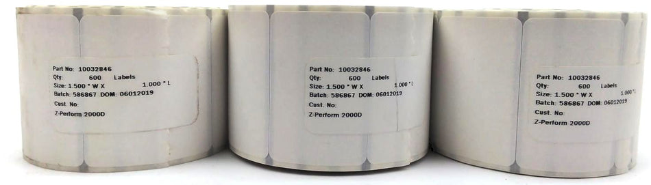 Zebra Thermal Labels 1.5" x 1" Z-Perform 2000D Direct Genuine 10032846 - 3 Rolls