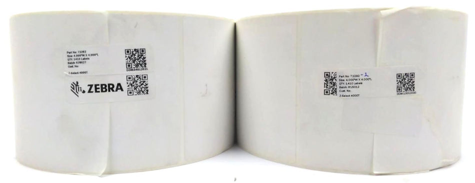 Zebra Thermal Labels 4" x 4" Z-Select 4000T White Genuine OEM 72292 - 2 Rolls