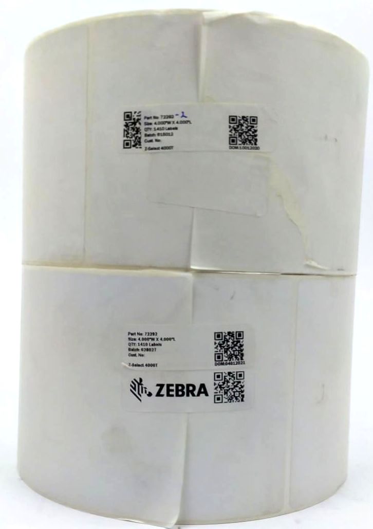 Zebra Thermal Labels 4" x 4" Z-Select 4000T White Genuine OEM 72292 - 2 Rolls
