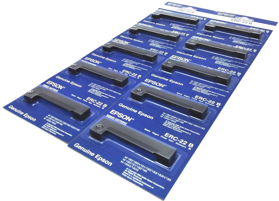 10-Pack Epson M-180 M-181 M-183 Ribbon Cartridge Genuine Thermal Black ERC-22B