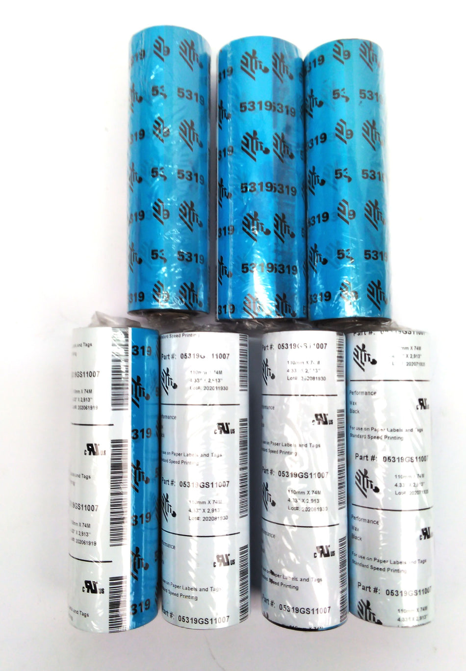 Zebra 4.3" X 2913' Performance 5319 Wax Ribbon Black 05319GS11007 - 7 Rolls