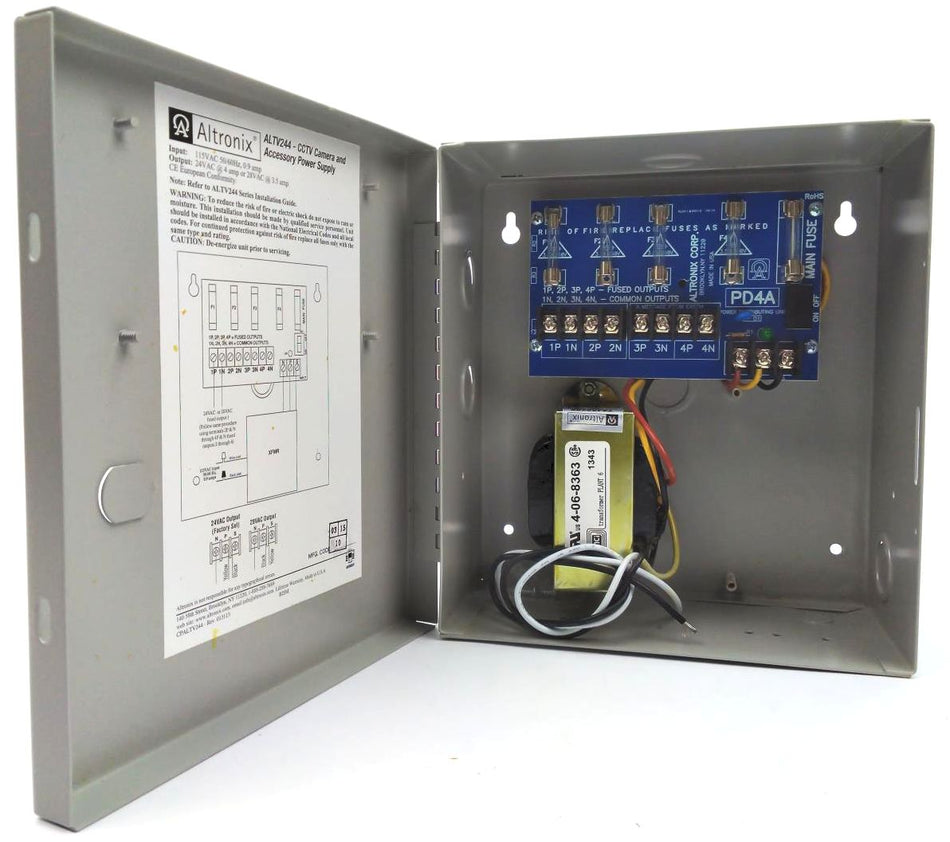 Altronix Camera Power Supply Enclosure with 4 Fused Output 24VAC @ 3.5A ALTV244
