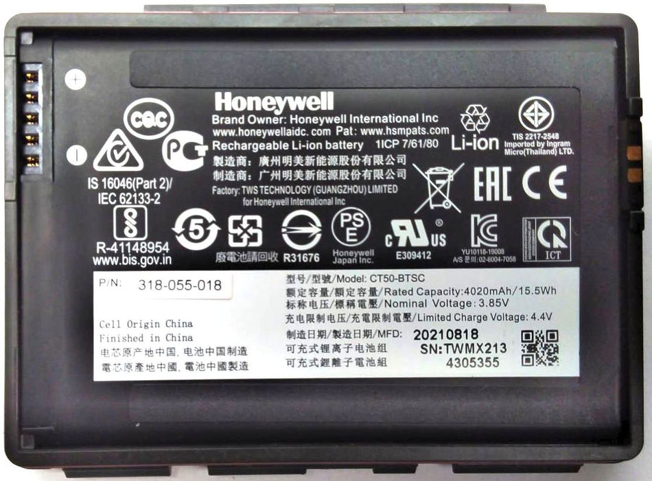 Honeywell Dolphin CT50 Battery 4020mAh 15.5Wh 3.85V Li-ion Genuine OEM CT50-BTSC