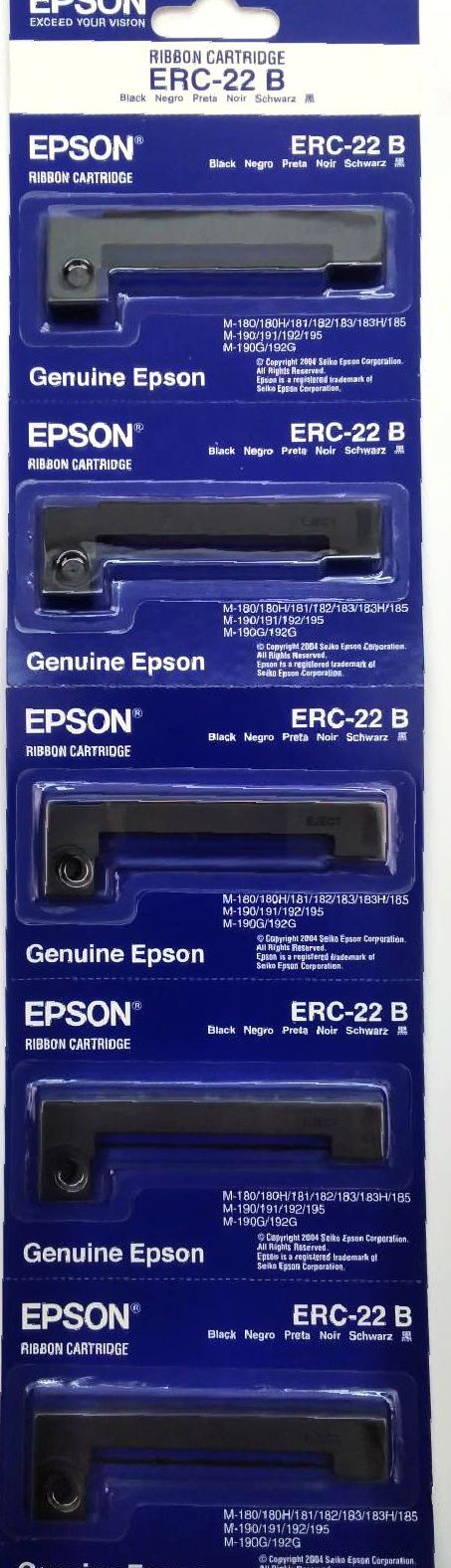 Epson ERC-22B Ribbon Cartridges M-183 Printer Dot Matrix Black Genuine - 5 Pack