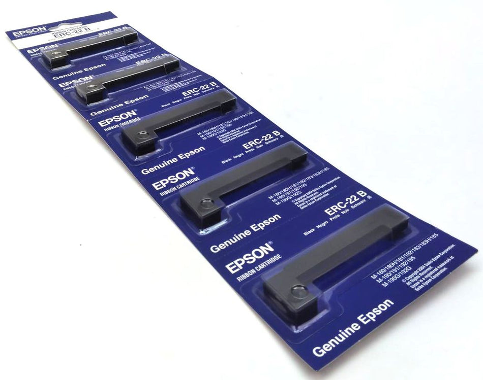 Epson ERC-22B Ribbon Cartridges M-183 Printer Dot Matrix Black Genuine - 5 Pack