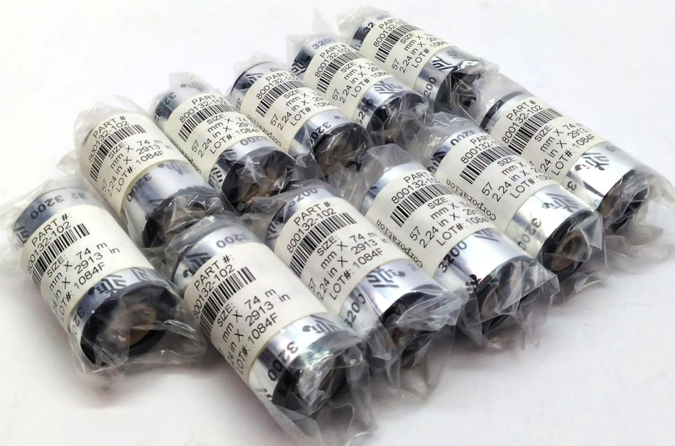 Zebra 2.24" x 2913" 3200 Wax Resin Ribbons Thermal 800132-102  Genuine -12 Rolls