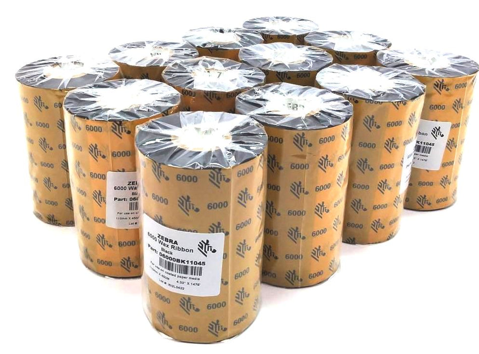 Zebra Wax Ribbons 4.33" x 1476' 6000 Black 06000BK11045 Genuine OEM - 23 Rolls