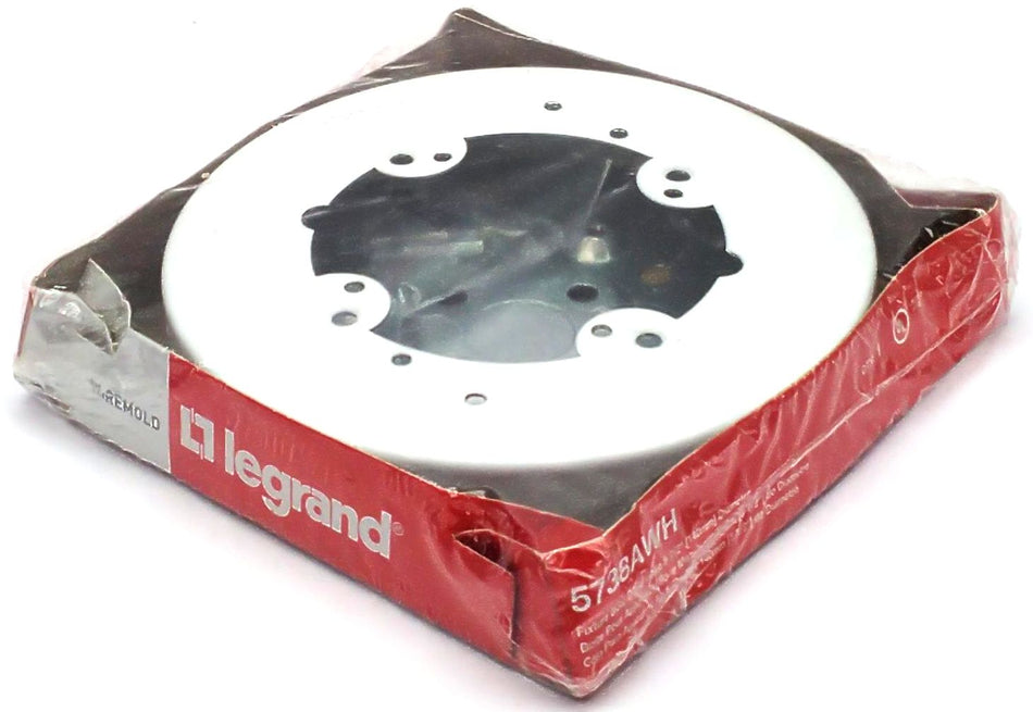 Wiremold Legrand 5738AWH Solid Base Fixture Box Round Steel White 5-1/2"L
