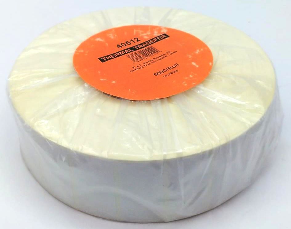 Thermal Transfer Labels 2" x 1" Glossy Polyester White 3" Core 8" 40512 - 1 Roll
