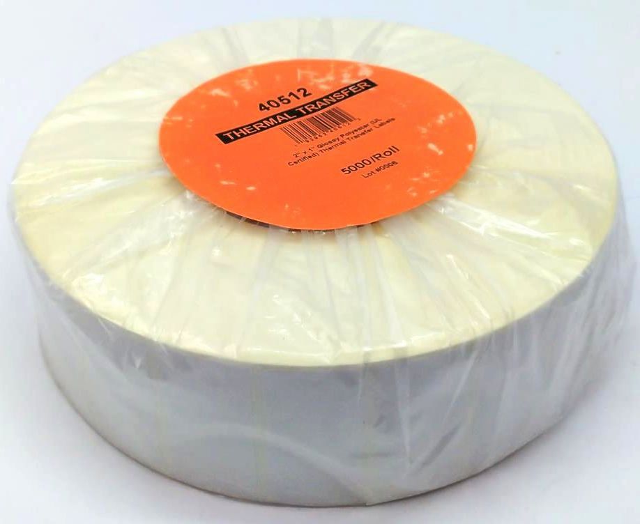 Thermal Transfer Labels 2" x 1" Glossy Polyester White 3" Core 8" 40512 - 1 Roll