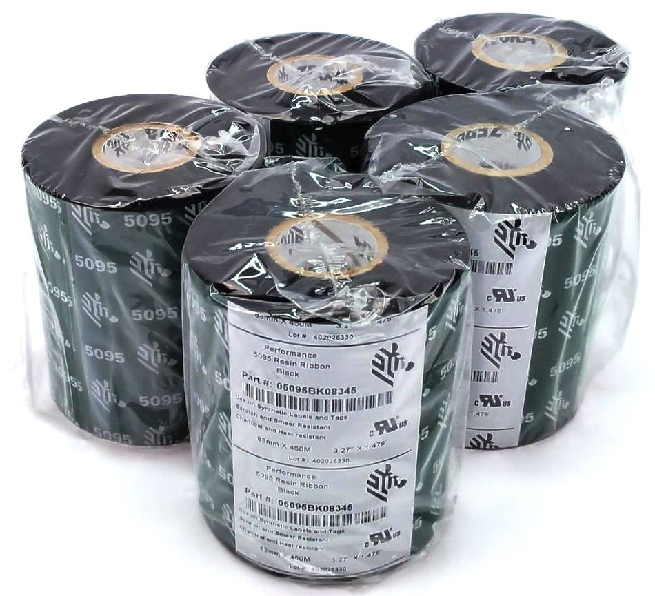 Zebra 3.27" x 1476' Performance Resin Ribbons 05095BK08345 Genuine - 5 Rolls