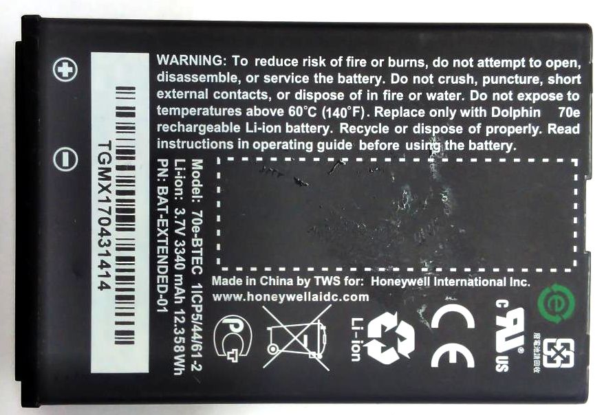 Battery 70e-BTEC for Honeywell Dolphin 70E Mobile Computer 3.7V 3340mAh 12.358Wh