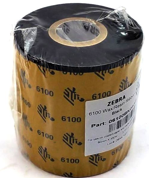 Zebra 6100 Wax Ribbon 3.15" x 1476' Thermal 06100BK08045 Genuine OEM - 1 Roll