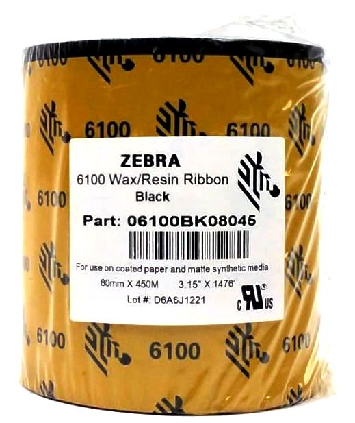 Zebra 6100 Wax Ribbon 3.15" x 1476' Thermal 06100BK08045 Genuine OEM - 1 Roll