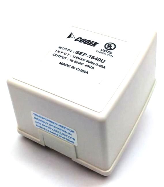Codex SEP-1640U Plug-in Transformer Wall Mount 16.5VAC 40VA 0.48A