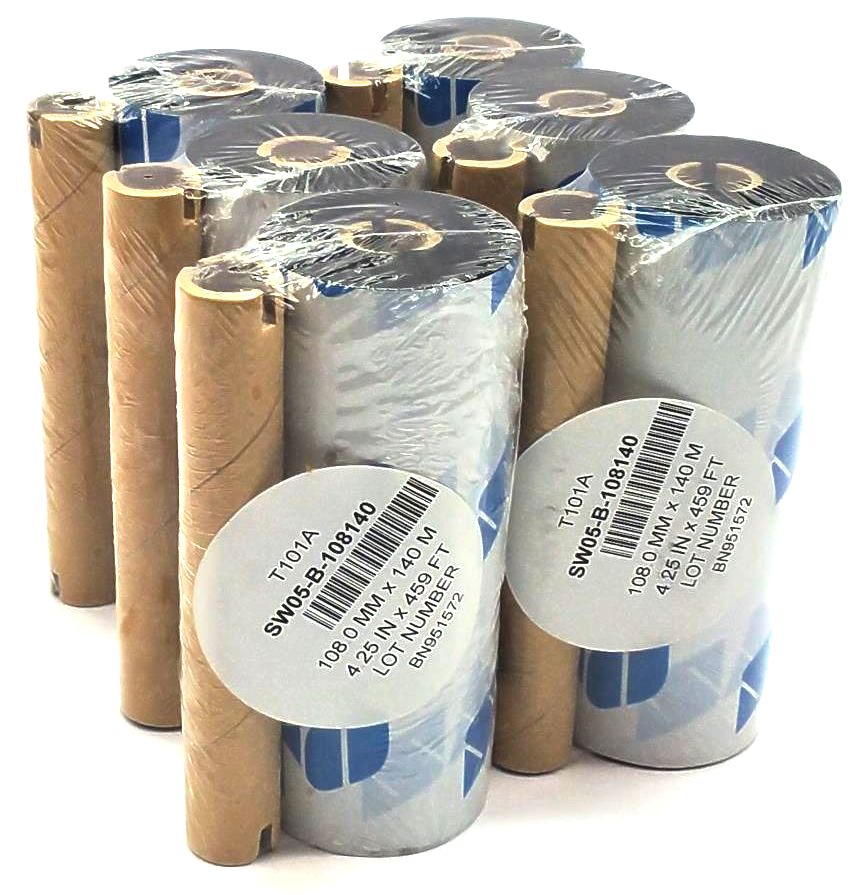 Sato Wax Ribbons 4.25" X 459' Thermal Transfer SW05-B-108140 Genuine - 6 Rolls