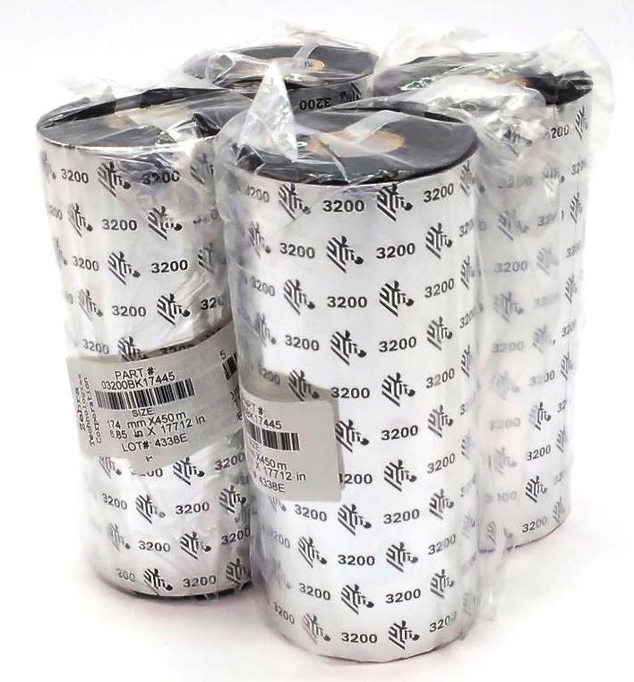 Zebra 3200 Wax-Resin Ribbons 6.85" x 17712" 03200BK17445 Black Genuine - 4 Rolls