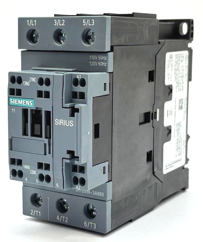 Siemens Sirius 3-Pole Power Contactor 3RT2036-3AK60 Switching Motor 110 120V 70A