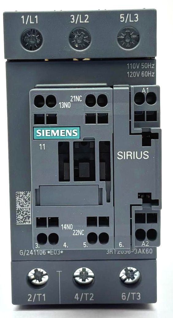 Siemens Sirius 3-Pole Power Contactor 3RT2036-3AK60 Switching Motor 110 120V 70A