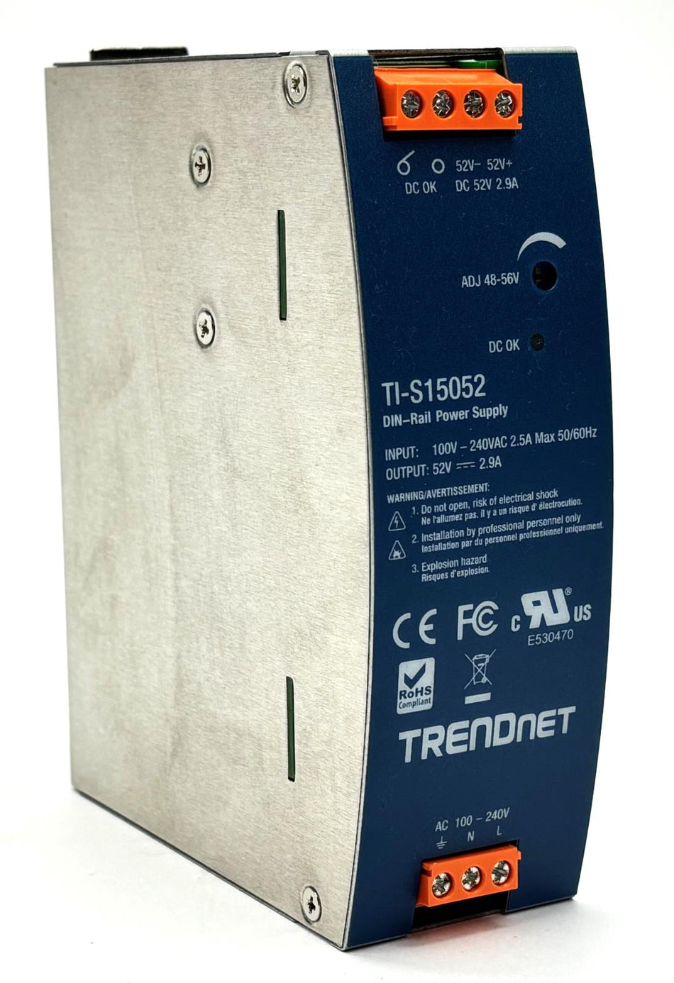 TRENDnet TI-S15052 DIN-Rail Power Supply 150W 52V DC 2.89A AC to DC with PFC