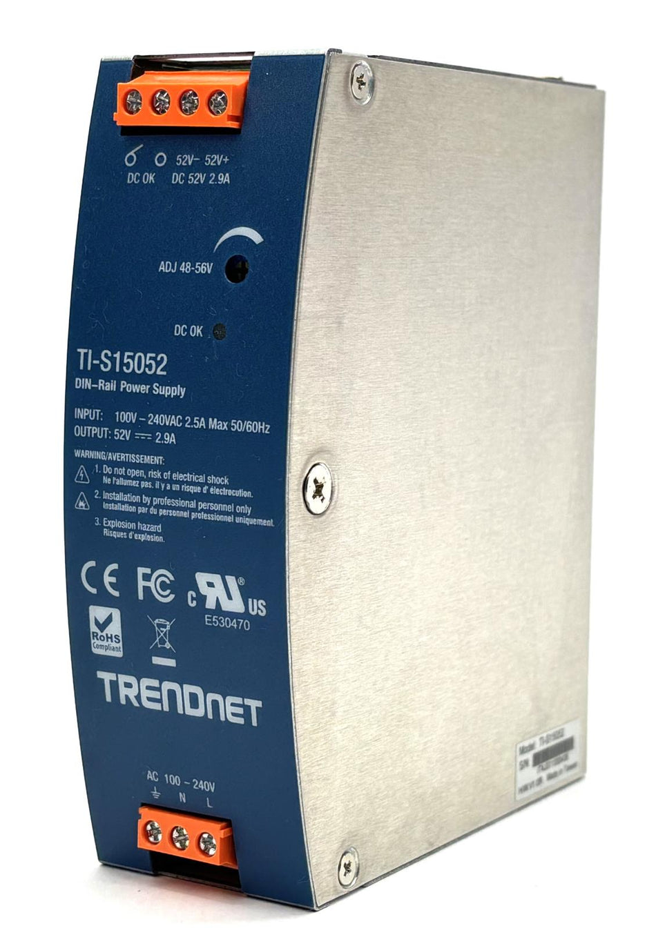 TRENDnet TI-S15052 DIN-Rail Power Supply 150W 52V DC 2.89A AC to DC with PFC