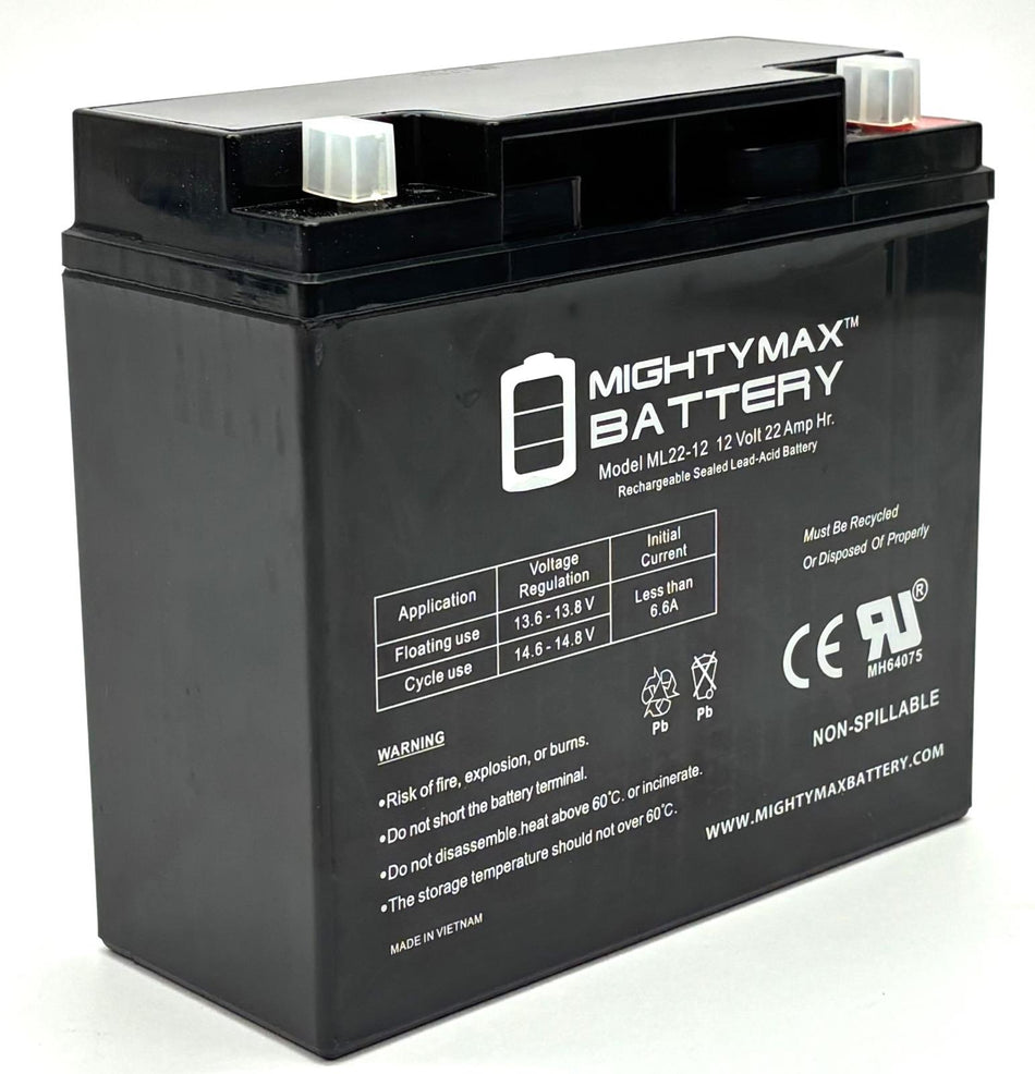Mighty Max 12V 22Ah Sealed Lead Acid Rechargeable AGM Deep Cycle Battery ML22-12