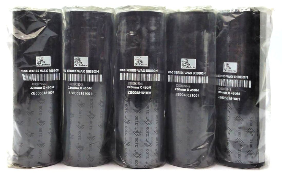 Zebra 2100 High Performance 220mm x 450M Ribbons 02100BK22045 OEM - 10 Rolls