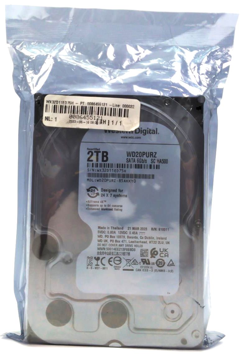 Western Digital WD20PURZ Surveillance Hard Drive HDD 6 Gb/s 64 MB Cache 3.5" 2TB