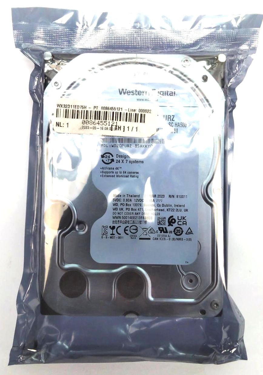 Western Digital WD20PURZ Surveillance Hard Drive HDD 6 Gb/s 64 MB Cache 3.5" 2TB
