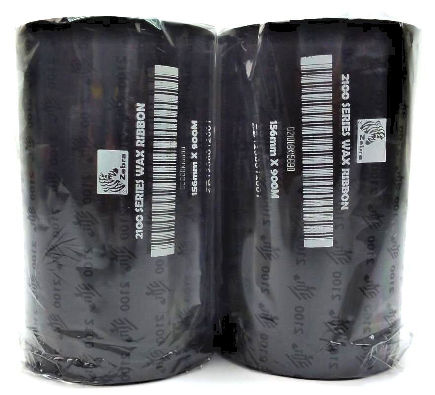 Zebra 156mm x 900M 2100 Wax Ribbons Black 02100BK15690 Genuine OEM - 4 Rolls