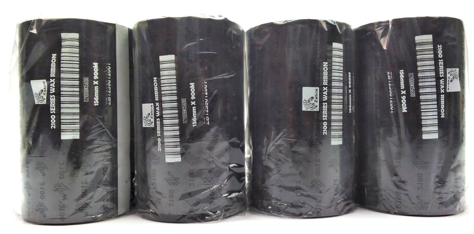 Zebra 156mm x 900M 2100 Wax Ribbons Black 02100BK15690 Genuine OEM - 4 Rolls