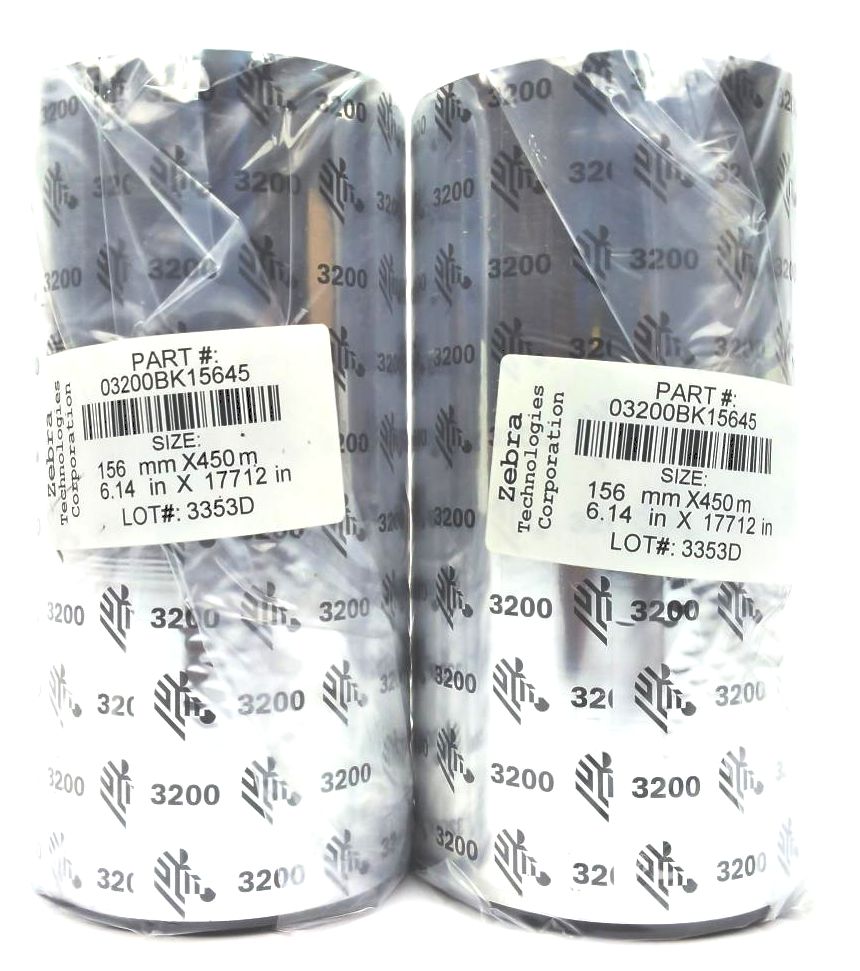 Zebra 6.14" x 17712" 3200 Wax Resin Ribbons 03200BK15645 Genuine OEM - 2 Rolls