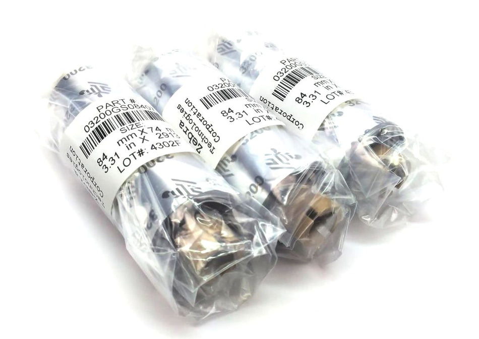 Zebra 3.31" x 2913" 3200 Wax Resin Ribbon 03200GS08407 Genuine OEM - 3 Rolls