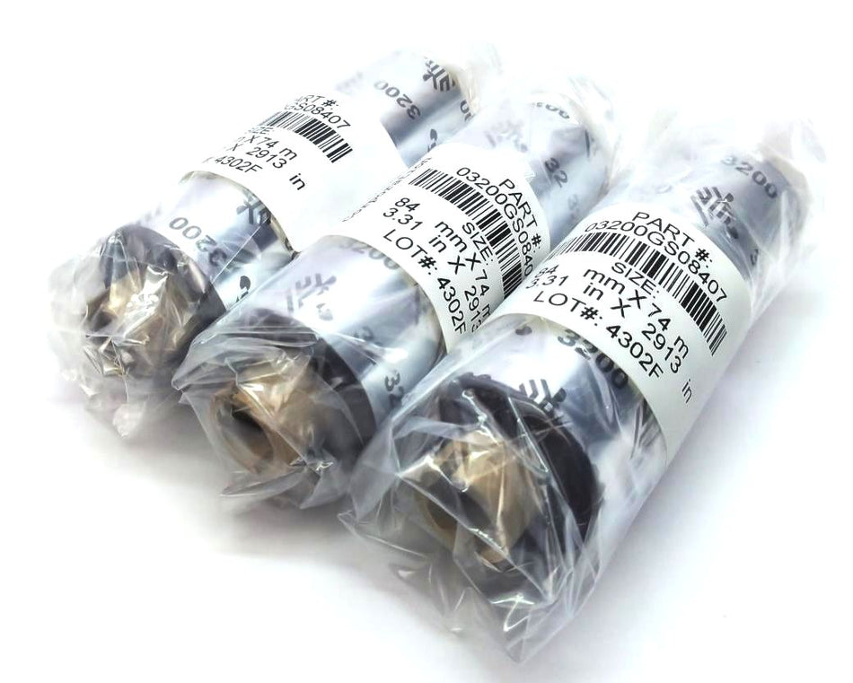 Zebra 3.31" x 2913" 3200 Wax Resin Ribbon 03200GS08407 Genuine OEM - 3 Rolls