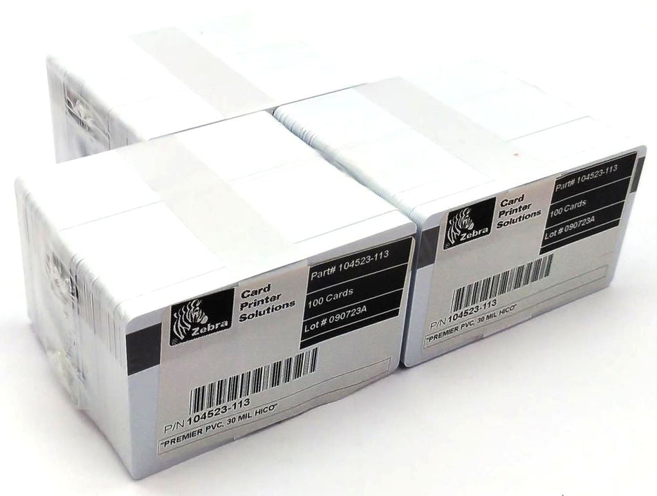 Zebra 104523-113 ID Cards PVC Magnetic Stripe 2.13" x 3.38" Genuine - 300 Pcs